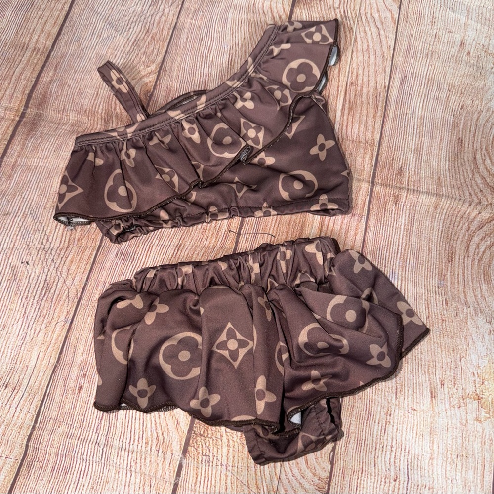 Brown Boutique 6-12 Month Floral Patterned Two-Piece Swimsuit